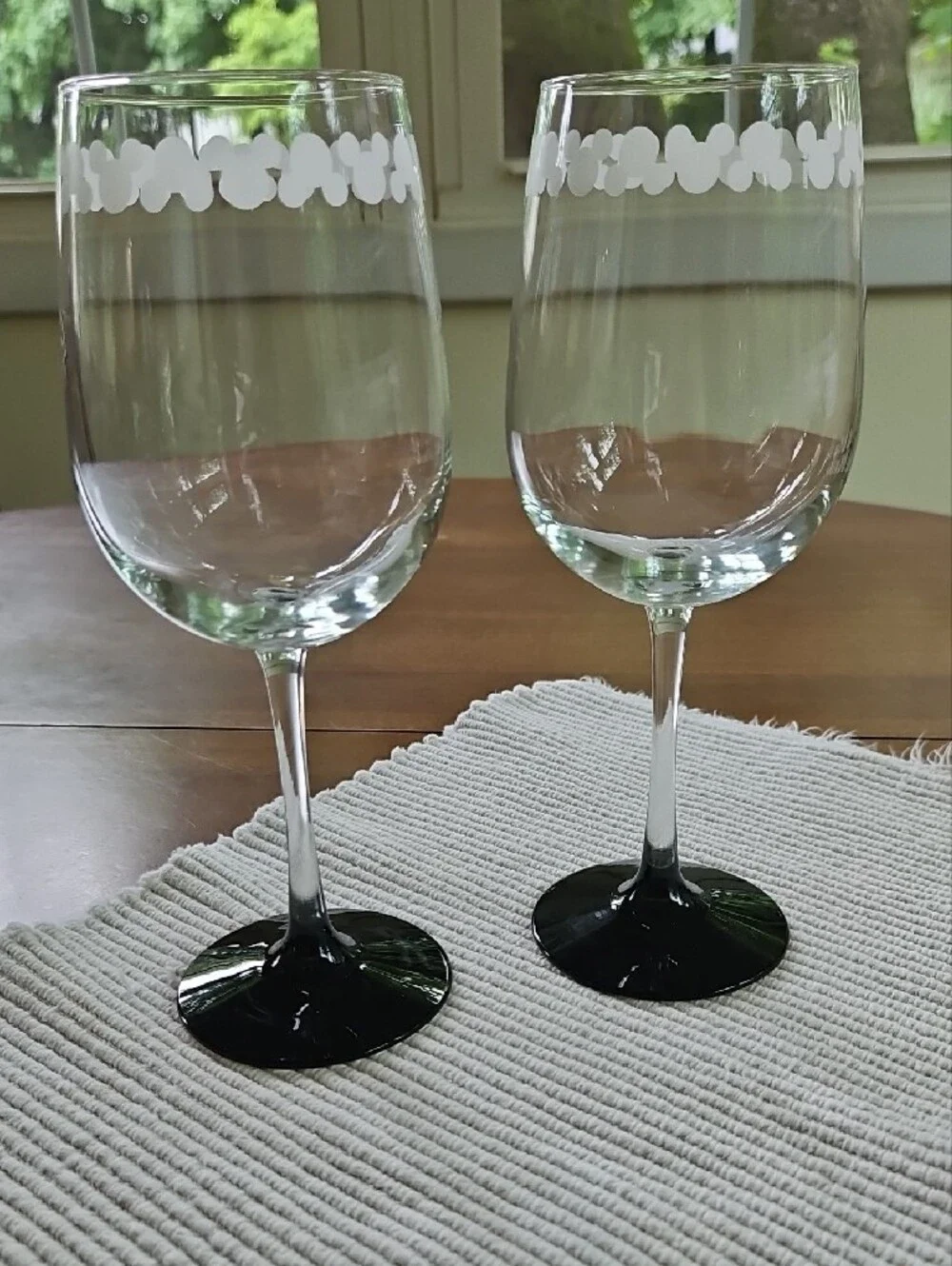 Disney White Mickey Pattern Stem Wine Glasses, Set of 2